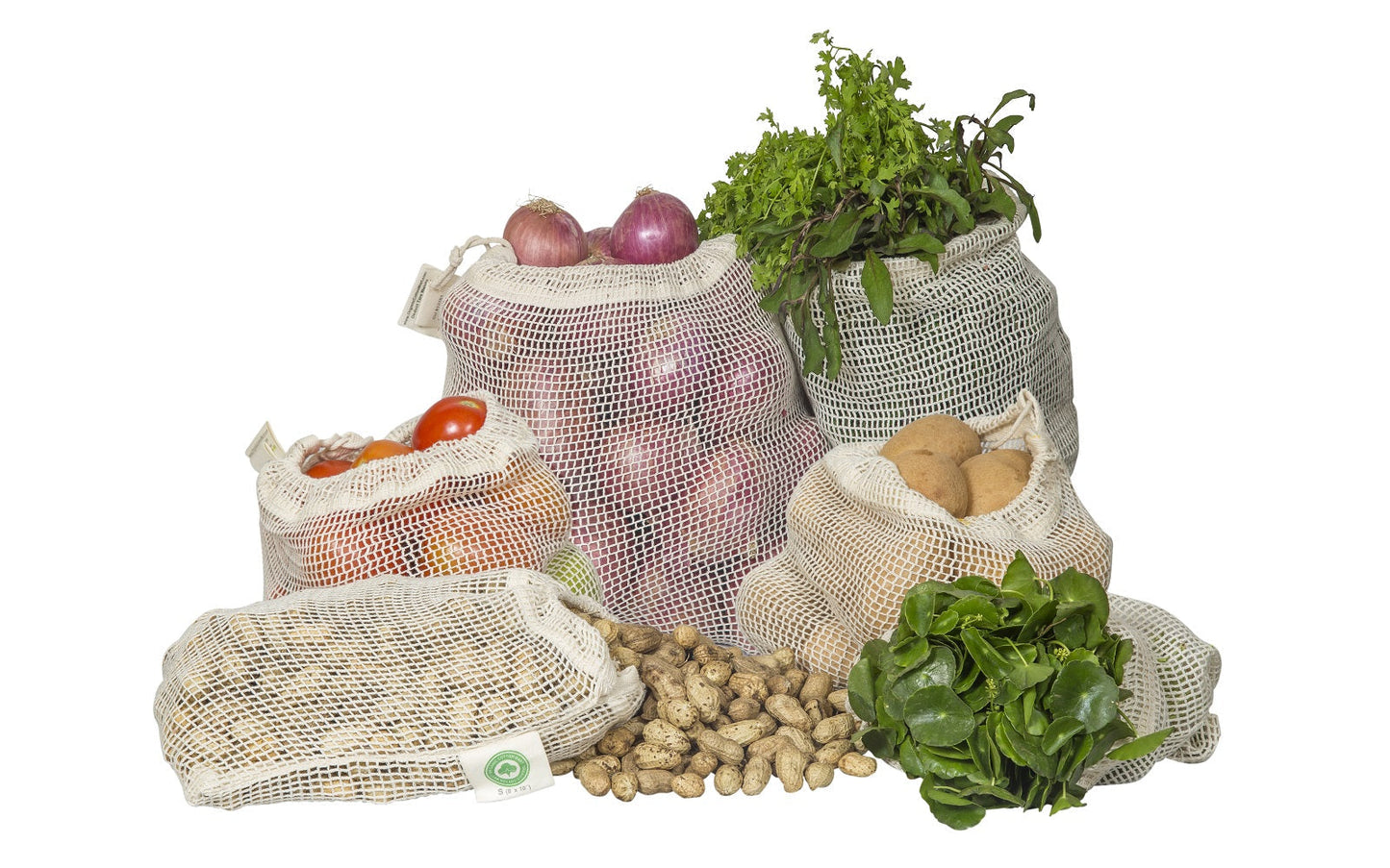 Reusable Cotton Mesh Produce Bags – Set of Eco Grocery Bags